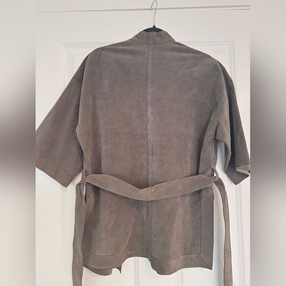 Citizens of Humanity leather suede open front cardigan 3/4 sleeve size M - Picture 4 of 7